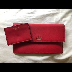 Red Kate Spade clutch/shoulder bag w/ gold chain